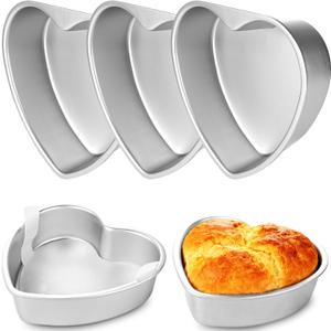 4 Set Heart Shaped Cake Pans with 100 Pcs Baking Paper Aluminum Alloy Nonstick Heart Lovely Fixed-Base Baking Molds for Birthday Valentine's Day Wedding Party Kitchen Baking Desserts (8 inch)