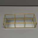 Vintage Golden Glass Lidded Box Clear Glass & Brass Metal Storage Jewelry and Cosmetic Makeup Organizer with Lid Beauty Display, Rectangle with 3 Compartment