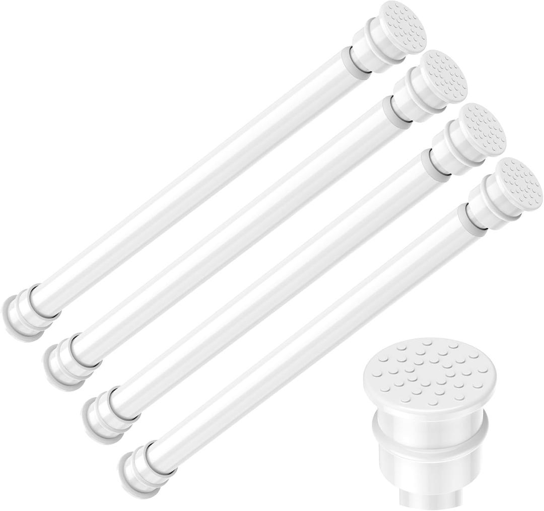 Fvonzon 4 Pack Small Tension Rods 12-19 Inch, Thin Tension Curtain Rods for Windows, Spring Rod for Closet, Cabinet & Kitchen, Mini Curtain Rod Tension Fit, Tiny Skinny Compression Rods White
