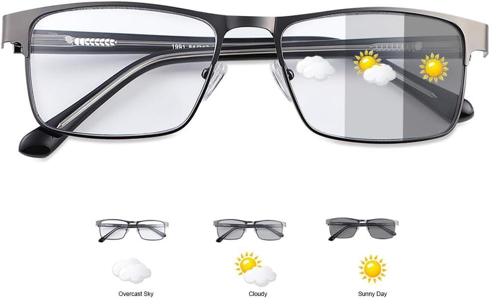 YIMI Photochromic Nearsighted Distance Glasses Spring Hinge UV400 Sunglasses Anti-Blue Light Myopia Glasses for Men Women (Black, -3.00, x)