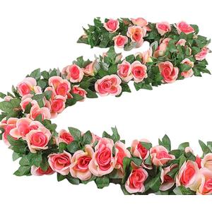 16 FT Fake Rose Vine Garland Artificial Flowers Plants Hanging Rose Ivy Home Hotel Office Wedding Party Garden Dcor (Champagne/2PCS)