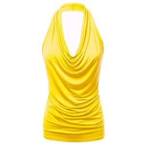 FASHIONOLIC Women's Casual Halter Neck Draped Front Sexy Backless Tank Top  Yellow 2XL FASHIONOLIC Women's Casual Halter Neck Draped Front Sexy Backless Tank Top  Yellow 2XL