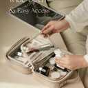 Clear Cosmetic Bag Double Layer 4 Compartments Travel Toiletry Bag Clear Makeup Bag Case with Zipper Transparent Travel Bag for Toiletries, Gift for Women Girls (Taupe, Small)