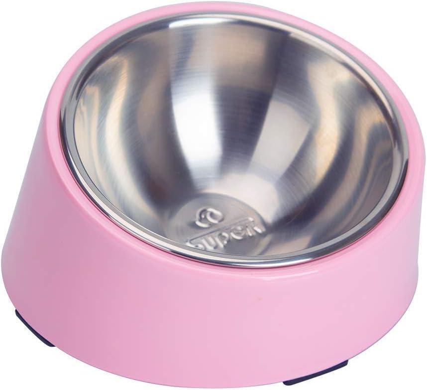 SuperDesign Mess Free 15 Slanted Bowl for Dogs and Cats, Tilted Angle Bulldog Bowl Dog Feeder, Non-Skid & Non-Spill, Easier to Reach Food M/1 Cup Pink