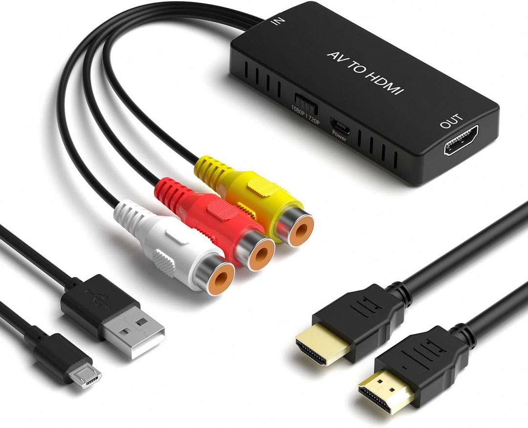 RCA to HDMI Converter, AV to HDMI Adapter Support 1080P, PAL/NTSC Compatible with WII/WII U/PS one/PS2/PS3/STB/Xbox/VHS/VCR/Blue-Ray DVD 