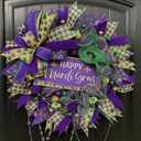Mardi Gras Wreaths 16 Inch Glitter Mardi Gras Wreath for Front Door Purple Green and Gold Mesh Decorations for Carnival Party Wall Home Window Porch Holiday Indoor Outdoor Decor