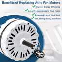 F0510B2944 Attic Roof Power Vent Fan Motor, Replacement for Lomanco Lomancool 2000 & 1800 Series 3.4 Aamps, 1/10HP, 1100RPM Motor, 1 Pack