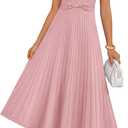 ZESICA Womens Spring Sleeveless Midi Sweater Dress 2026 Summer Casual Pleated A Line Flowy Knit Long Dresses with Belt (Pink, M)