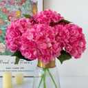 YalzoneMet 4Pcs Magenta Silk Hydrangea Artificial Flower Rose Red Lifelike Big Blooms 20'' Long Stem Faux Hydrangea Flower Bouquets for Home Party Indoor Outdoor Wedding Table Centerpiece Decor