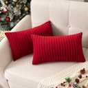 UGASA Pack of 2 Christmas Velvet Pillow Covers Striped, Soft Textured Throw Cushion Accent Corduroy Lumbar Hidden Zipper for Home Decor Indoor (12"x20", Burgundy)