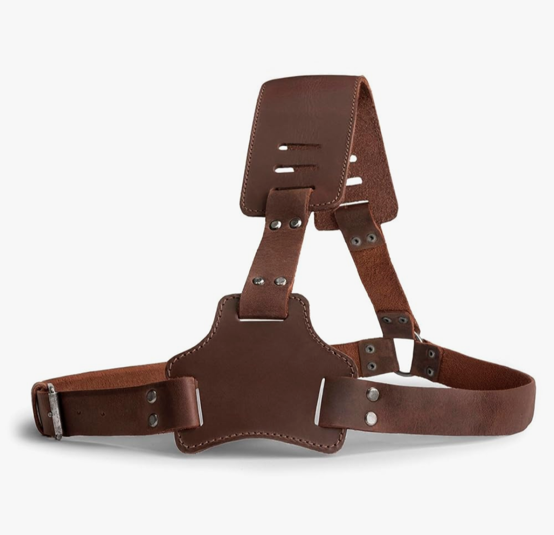 Hide & Play, Gladiator Shoulder Harness, Adjustable Straps, Ideal for Cosplay, Costume Parties, Full Grain Leather, Handmade, Bourbon Brown