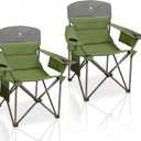 Oversized Camping Chairs 2 Pack - Heavy Duty 400LBS Padded Lawn Chair with Cooler Bag,Cup Holder,Side Pocket,Collapsible for Outdoor,Camp,Fishing & Garden,Olive Green, 21" x 22.1" x 35.4"