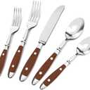 QUEARI Silverware Set For 8 with Two Rivets, Vintage 28-Piece Everyday Flatware Set with Wood Grain Bakelite Handle, Stainless Steel Cutlery Set, Dishwasher Safe, Knives Spoons and Forks Set