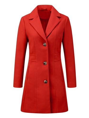 Allegra K Women's Winter Pea Coat 2026 Fall Single Breasted Long Outerwear Trench Coats Medium Red, M