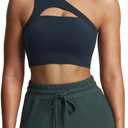 Aoxjox Women's Workout Sports Bras Fitness Gym Olivia Asymmetric One Shoulder Bra Yoga Crop Tank (Medium, Blueberry)