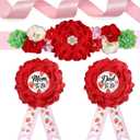Strawberry Baby Shower Decorations,Mom to Be Sash Dad to Be Corsage Set, Mommy to be Sash Gift for Strawberry Shortcake Baby Shower Decorations (Red)