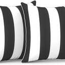 LVTXIII Outdoor Throw Pillows 18x18 Patio Waterproof Square Pillows with Piping Fade Resistant Accent Pillow for Spring Summer Garden Decoration, Set of 2, Cabana Black