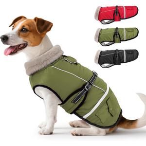 Dog Coat, Warm Dog Winter Coat Reflective Jacket Waterproof Fleece Vest, Pet Jacket Cozy for Cold Weather, Dogs Snowsuit Windproof, Adjustable Buckle for Medium Dogs (Green)