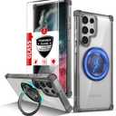 for Samsung Galaxy S22 Ultra Case Compatible with Magnetic Wireless Charging with Screen Protectors, S22 Ultra Case Built-in Kickstand Ring Military Grade Drop Protection Shockproof Black