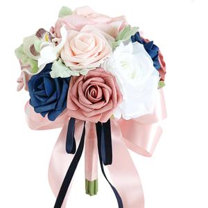 Emivery Bridesmaid Bouquet for Wedding, Dusty Rose and Navy Blue Flowers Wedding Bouquet Bridesmaid Tossing Bouquet for Wedding Ceremony Anniversary Bridal Shower Party Decoration, Pink&blue
