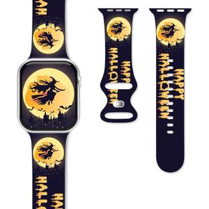 2 x Halloween Watch Bands for Apple Watch Band 38/40/41/42/44/49mm for Men Women, Silicone Waterproof Adjustable Printed Smartwatch Strap for iWatch Series 9 8 7 6 5 4 3 2 1 SE Replacement Wristband Gifts