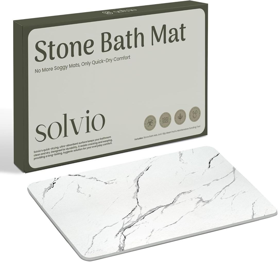 Quick Dry Shower Stone Bath Mat, Super Absorbent & Non-Slip 24 x 16 Inch Diatomaceous Earth Mat, Durable & Easy to Clean Diatomite Bath Mat for Bathroom Floor/Kitchen (Alpine Frost), 23.5" x 15.5"