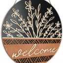 Dazingart 16” Large 3D Welcome Front Door Sign , Wild Flower Front Door Hanger , Rustic Year Round Wood Wreaths Wall Hanging Outdoor, Farmhouse Porch Decorations for Spring Summer Fall All Seasons Holiday Halloween Christmas (Welcome Black)