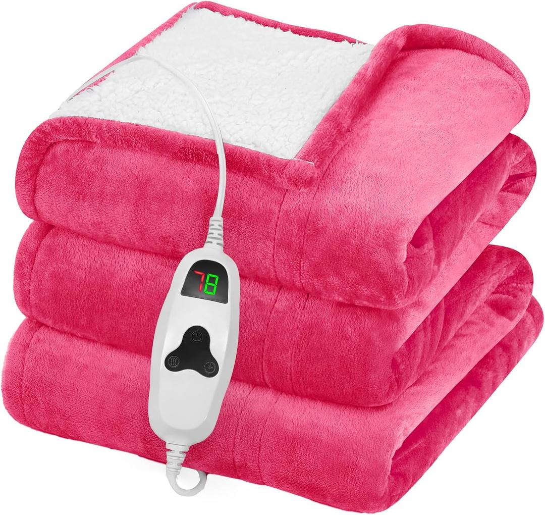 greenoak Heated Blanket Electric Throw 50"X60", Heating Blanket with 10 Heat Levels 8 Hours Auto-Off,Fleece Soft Christmas Blanket,Birthday Gifts for Women Mom, Coral Pink