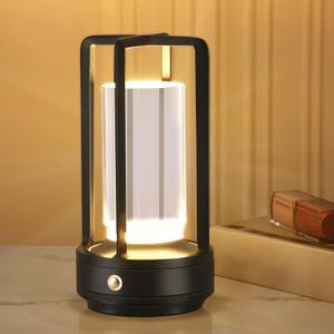 Anxingtools Portable Metal Table Lamp,Cordless Table Lamp, Rechargeable Battery Powered Portable LED Desk Lamp, 3 Color Stepless Dimming Touch, for Bedroom Restaurant Home Outdoor(Black)