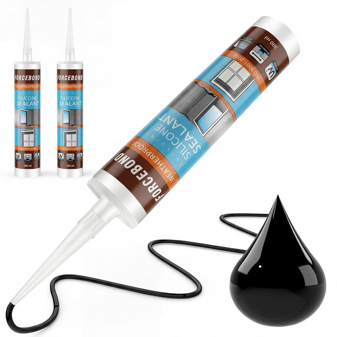 2 Pack Black Silicone Caulk, Neutral Black Caulking Waterproof, 10.1OZ Silicone Sealant for Filling Gaps and Cracks, Shower, Bathroom, Windows & Doors, Bathtub, RV, Pest Entry Blocking