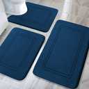 YIHOUSE Memory Foam Bath Mat Set, Non Slip Bath Mats, Super Soft and Water Absorbent, Machine Washable U Shape Toilet Mats, Dark Blue (3pieces)