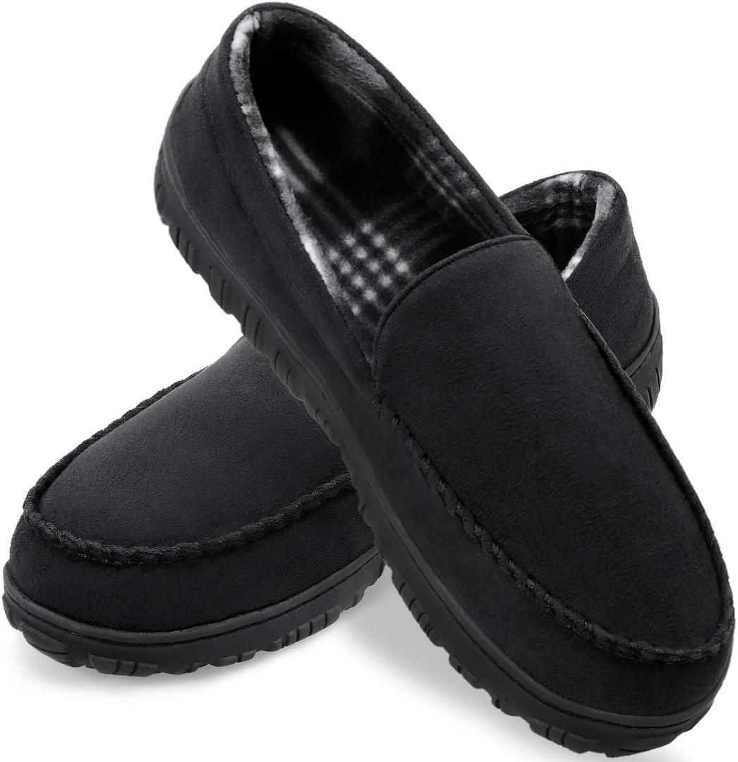 shoeslocker Mens Slippers Microsuede Moccasin Memory Foam House Shoes (11, Black)