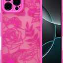 XIZYO for iPhone 16 Pro Max Case, Floral Rose Cute Phone Case for Women Girls Aesthetic Pattern Print Slim TPU Bumper Shockproof Protective Cover for iPhone 16 Pro Max 6.9 Inch, Hot Pink