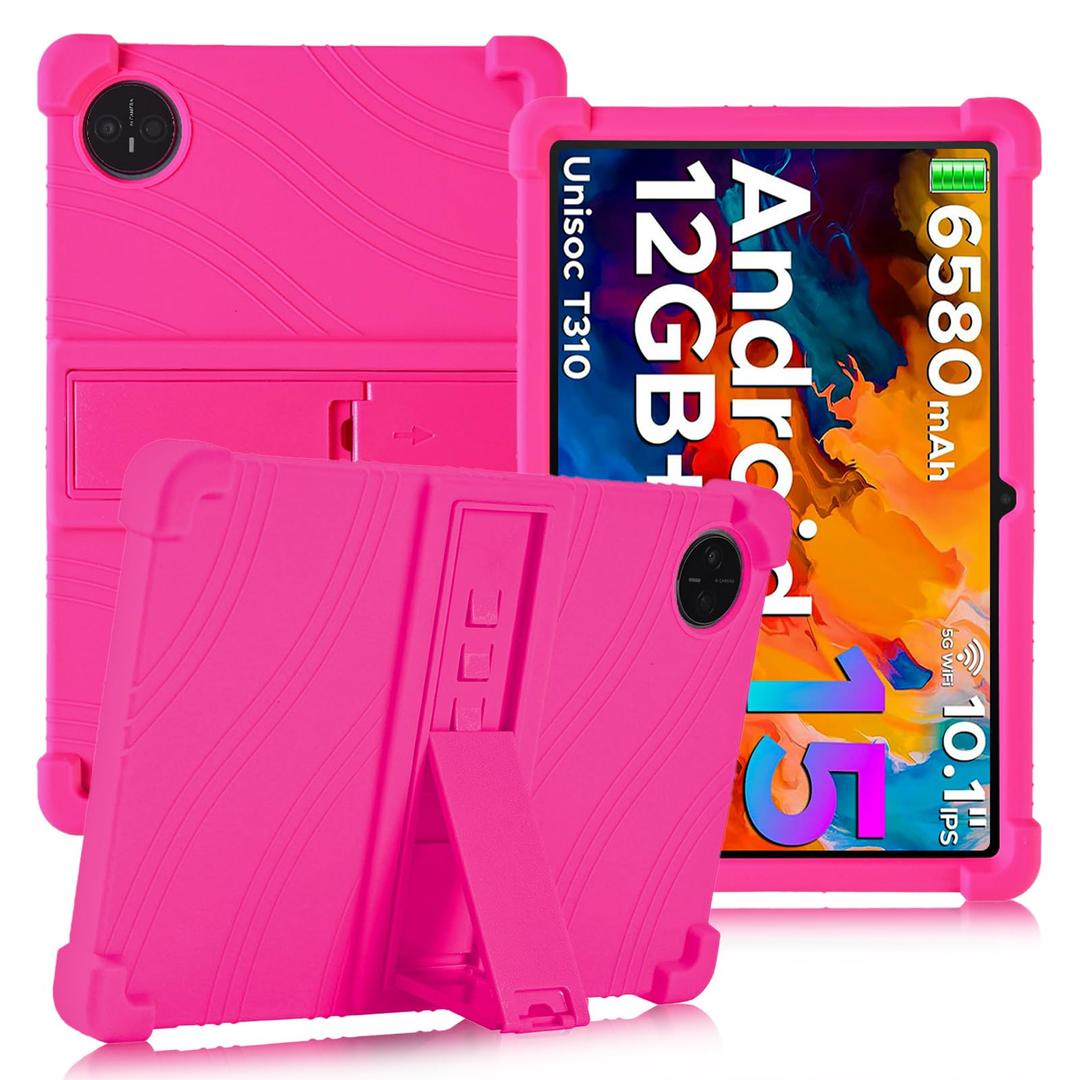 ATOOZ for DOOGEE Tab A9 Case 10.1 Inch 2025,Soft Silicone Kids Case for DOOGEE Tab A9 Pro 10.1 Tablet with PC Stand (Rose Red)
