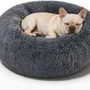 Dog Calming Beds for Small Medium Large Dogs - Round Donut Washable Puppy Dog Bed, Anti-Slip Faux Fur Fluffy Donut Cuddle Anxiety Cat Pet Bed(20" Dark Grey)
