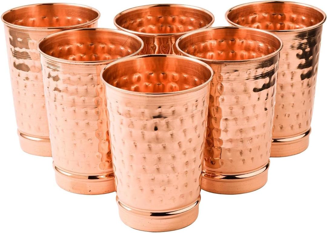 2 Activelife Hammered Design Pure Copper Tumbler Set of 6 |Drinking Water with Copper Cups |Copper Tumblers for Home, Office, Hotel, Travel, and Gifting - Each 11.8 US Fl Oz