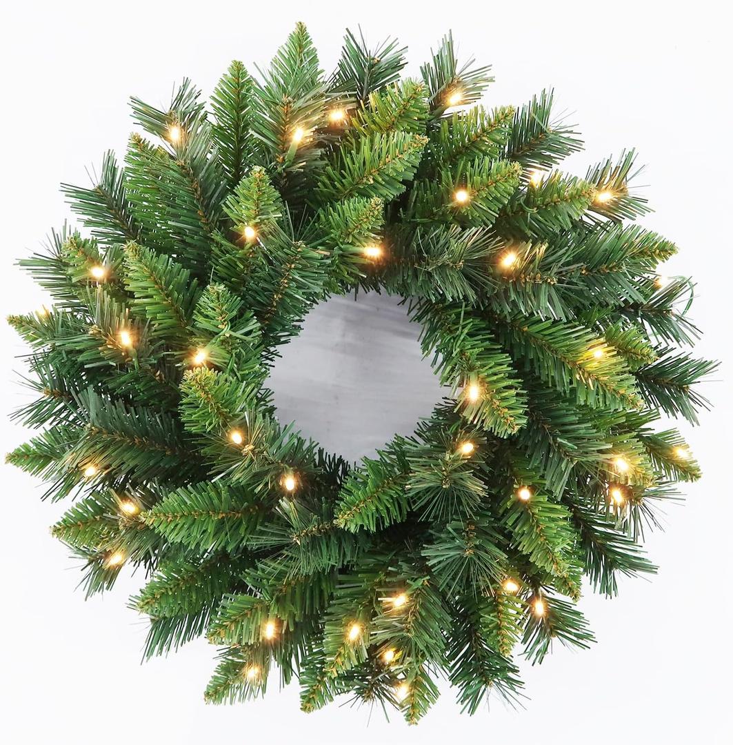 Pre-Lit Artificial Christmas Wreath 20 Inches Battery Operated Timer Lighted Christmas Wreath, Artificial Wreath Christmas Decoration Home Indoor Outdoor