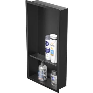Stainless Steel Shower Niche Matte Black 24" X 12" No Tile Needed Wall Niche Double Recessed Shower Shelf for Bathroom Over Mount Installation