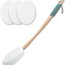 AmazerBath Lotion Applicator for Back, Feet, 4 Replacement Pads with 17" Curved Handle, Back Sunscreen Applicator for Kids, Elderly, Women, Apply Skin Cream Medicine Moisturizer Tanner, White