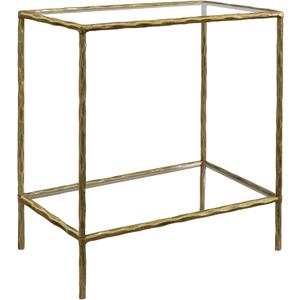 BEGINS Hand Forged Side Table 2 Tier, Vintage End Table Glass Top Coffee Table, Accent Table with Solid Hammered Frame, Suitable for Living Room, Bedroom, Study Room, Entryway (Gold, Rectangle)