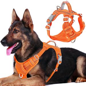 BARKBAY Dog Harness No Pull with ID Tag Pocket - Heavy Duty, Reflective, Easy Control for Large Dogs(Orange,XL) 