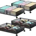 Under Bed Storage, Under the Bed Storage Containers with Wheels, Under Bed Shoe Storage Organizer Drawer for Bedroom Clothes Shoes Blankets -4Pack (4 Pack(15.723.6"), Black)