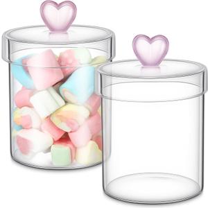 Meanplan 2 Pack Glass Cookie Jars Candy Jars with Heart Lids 30 oz Clear Glass Canisters Cute Food Storage Organizers for Overnight Oats,Kitchen Cookies,Coffee Beans,Dry Goods,Tea