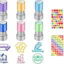 Round Teacher Stamps for Grading & Classroom Set of 8 Vibrant Color Rubber Self-Inking Teacher Stamps + 4 Bonus Colorful Stickers (Dots Hearts Flowers Stars) for Homework, Tests & Student Motivation