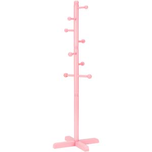 Kids Coat Rack, Freestanding Coat Racks with 8 Hooks 2 Adjustable Height, Tree Coat Rack for Bedroom, Hallway, Entrance, Office, Hats, Handbags,Purse (Pink)