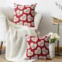 Red Valentines Pillow Covers 18x18 Inch Set of 2 Cream Love Heart Sweet Valentine's Day Holiday Decorative Throw Pillowcases Anniversary Outdoor Farmhouse Cushion Cases Decor for Sofa Couch Bed