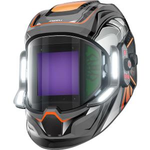 ANDELI Welding Helmet - Panoramic 180° View 3.94"X3.74",True Color Auto Darkening Welding Helmet with Light, 6 Arc Sensor, 4/5-8/9-13 Type-C Charging MONERGR-LED, Gray