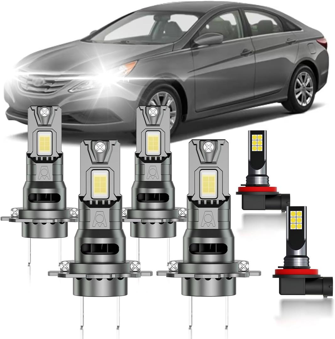 for Hyundai Sonata 2011-2014 Fog Lights Bulbs Combo, 4pcs Super Bright White Dual Beam and Fog Lights Blubs Package, 1:1 Size as Stock Bulbs, Plug and Play