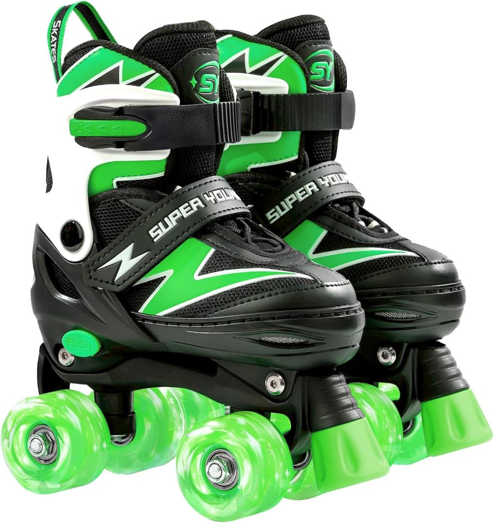 SUPER YOUNGSTER Adjustable Roller Skates Boys Kids Ages 5-8 8-12 Roller Skates Girls with Light up Wheels, Fun Rollerskate for Youth Toddlers