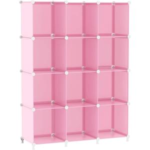 AWTATOS Cube Storage Organizer Portable Closet Organizers and Storage for Kids DIY Stackable 12 Cube Storage Shelves Clothes Organizer for Bedroom, Home, Pink